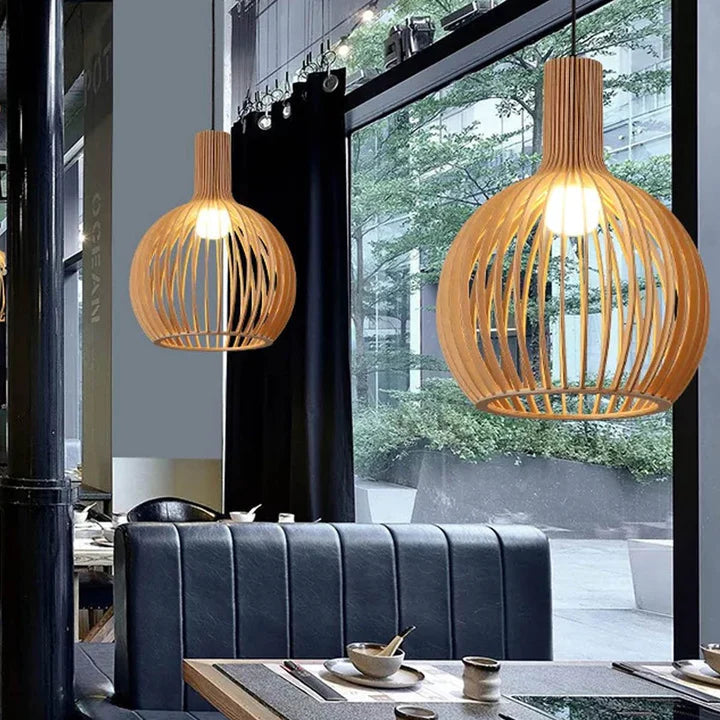 Royelux Modern Slatted Wooden Pendant Light for Dining Room Ambiance