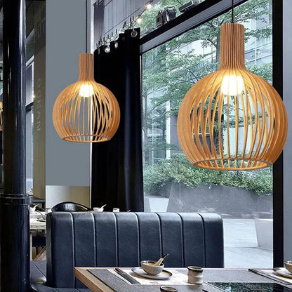 Royelux Modern Slatted Wooden Pendant Light for Dining Room Ambiance