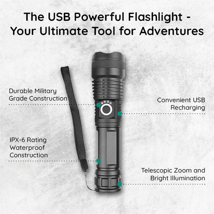 Royaleva USB Powerful Flashlight Torch with Telescopic Zoom
