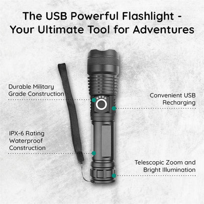 Royaleva USB Powerful Flashlight Torch with Telescopic Zoom