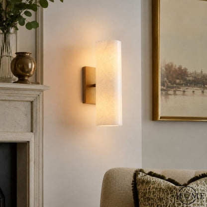 RoyaleGlow Modern Alabaster Wall Sconce - Brass Vanity Light Fixture
