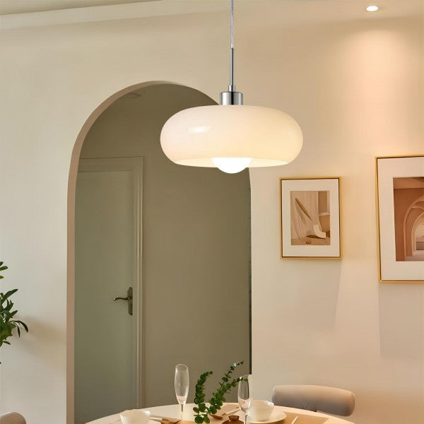Royelux Modern Bauhaus Glass Pendant Light - Hand-Blown Opal Shade Warm Glow