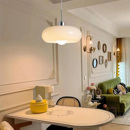 Royelux Modern Bauhaus Glass Pendant Light - Hand-Blown Opal Shade Warm Glow