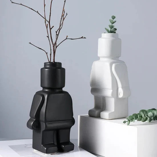 Royelux Nordic Ceramic Robot Vase - Playful Modern Decor