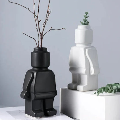 Royelux Nordic Ceramic Robot Vase - Playful Modern Decor