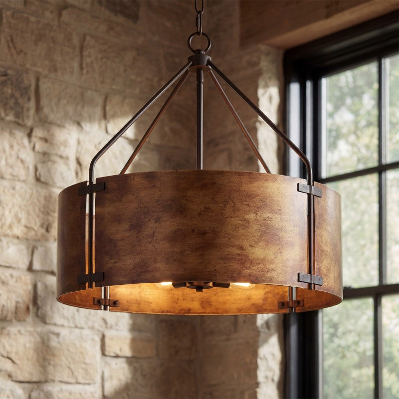 RoyaleGlow Farmhouse Bronze Chandelier-Industrial Drum Pendant Light