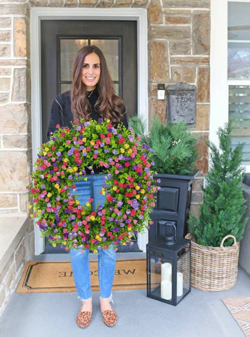 Luxora Farmhouse Colorful Cottage Wreath for Spring Decor