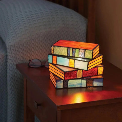 Royaleva Stained Glass Books Lamp - Literary Decor Accent
