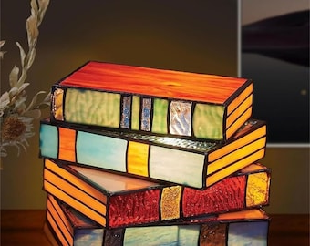 Royaleva Stained Glass Books Lamp - Literary Decor Accent