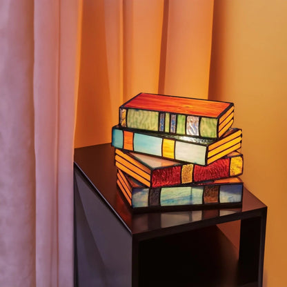 Royaleva Stained Glass Books Lamp - Literary Decor Accent