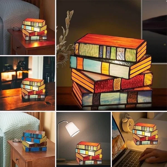 Royaleva Stained Glass Books Lamp - Literary Decor Accent