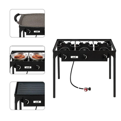 Royaleva Outdoor Camping Stove Grill: Portable Propane 3-Burner Cooker 225,000 BTU