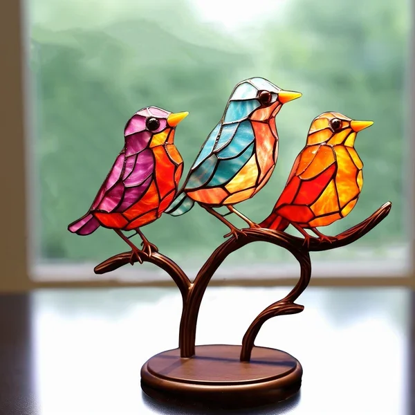 Luxora Colorful Birds on Branch Desktop Ornaments Decor