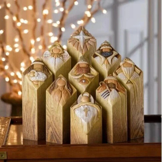 Royaleva 9pcs Heaven Nativity Tree Pillar Statues Set