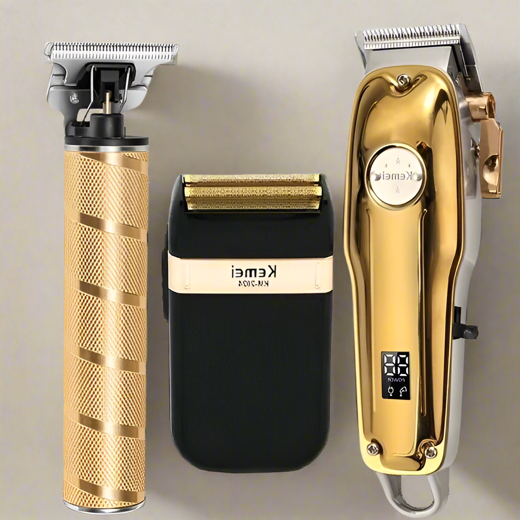 All-Metal Cordless Hair Clipper Set with Precision Ceramic Blades, Adjustable Taper Lever & USB Rechargeable Foil Shaver