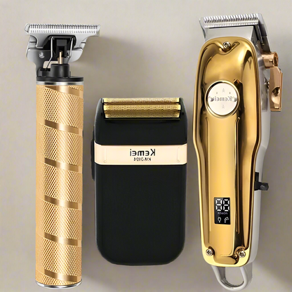 All-Metal Cordless Hair Clipper Set with Precision Ceramic Blades, Adjustable Taper Lever & USB Rechargeable Foil Shaver