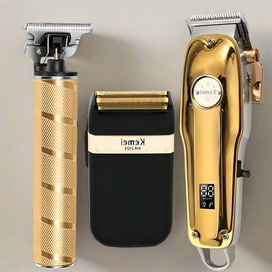 All-Metal Cordless Hair Clipper Set with Precision Ceramic Blades, Adjustable Taper Lever & USB Rechargeable Foil Shaver
