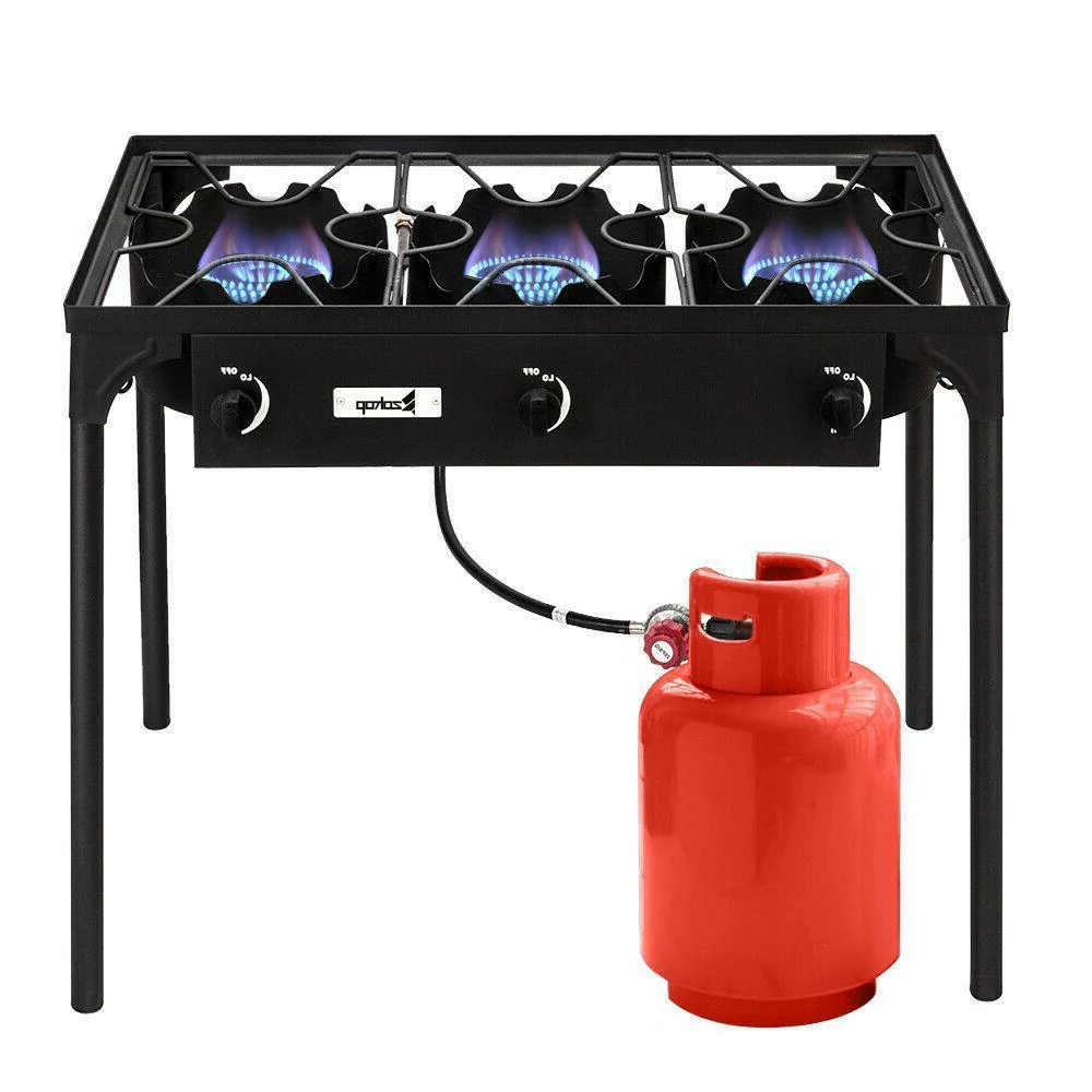 Royaleva Outdoor Camping Stove Grill: Portable Propane 3-Burner Cooker 225,000 BTU