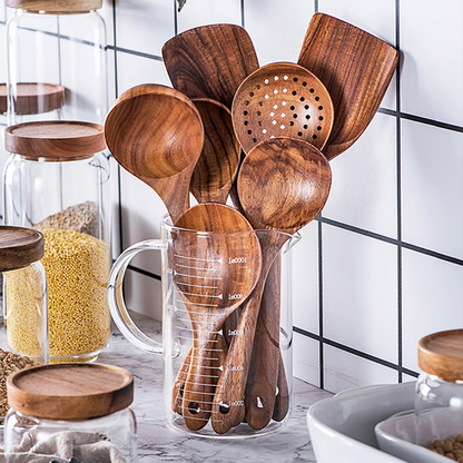 Luxora Premium Natural Teak Wood Kitchen Utensils Set