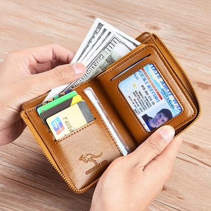 Royaleva Men’s RFID Blocking Wallet with Zipper Multi Credit Card Holder Khaki Brown Black