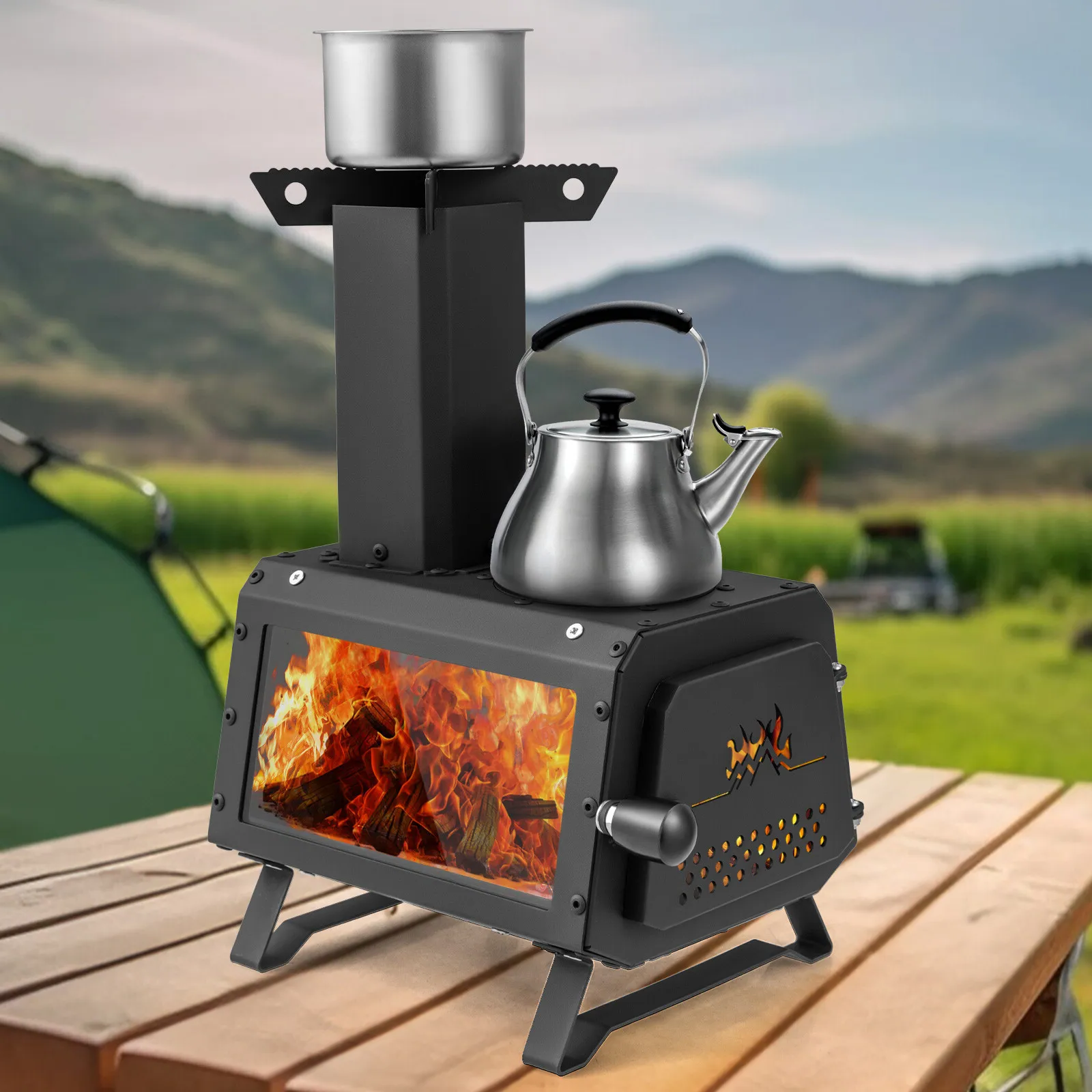 RoyaleGlow Portable Wood Burning Camping Cooking Heater Stove