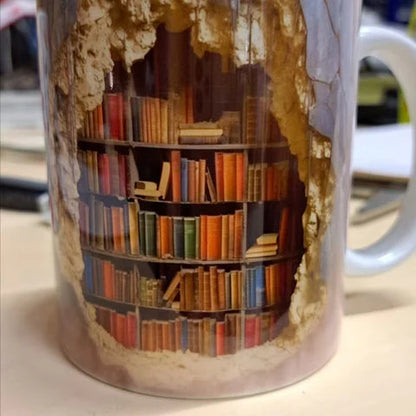 Royaleva 3D Library Bookshelf Mug, Coffee Mugs Gift for Book Lovers