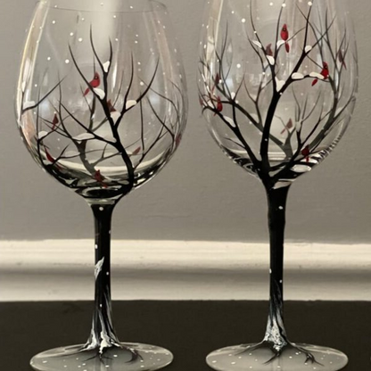 Luxora Four Seasons Tree Wine Glasses – Hand Painted Art