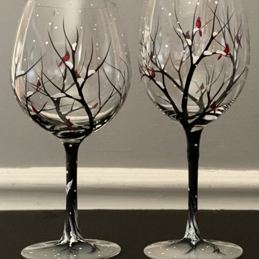 Luxora Four Seasons Tree Wine Glasses – Hand Painted Art