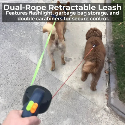 Furora Dual Dog Leash with Flashlight & Waste Bag Holder – Tangle-Free Walking for Two Dogs
