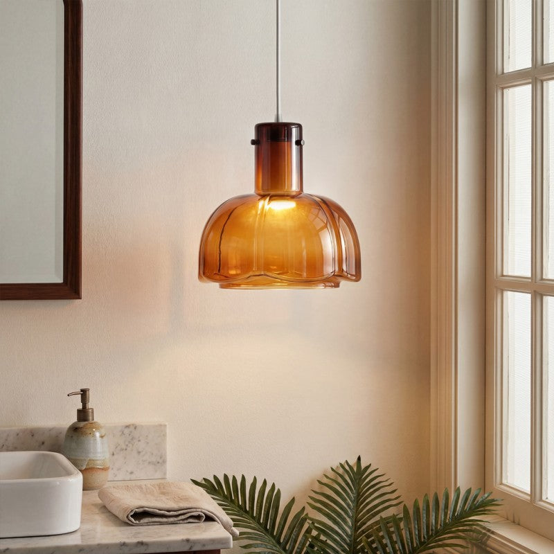 RoyaleGlow Mid-Century Modern Dome Pendant Light - White Multi-Lobe Blown Glass