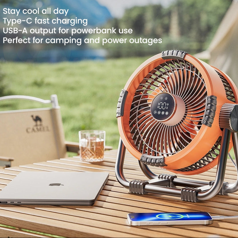 RoyaleGlow Portable Camping Fan with LED Light, 20000mAh Battery & Remote Control