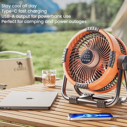 RoyaleGlow Portable Camping Fan with LED Light, 20000mAh Battery & Remote Control