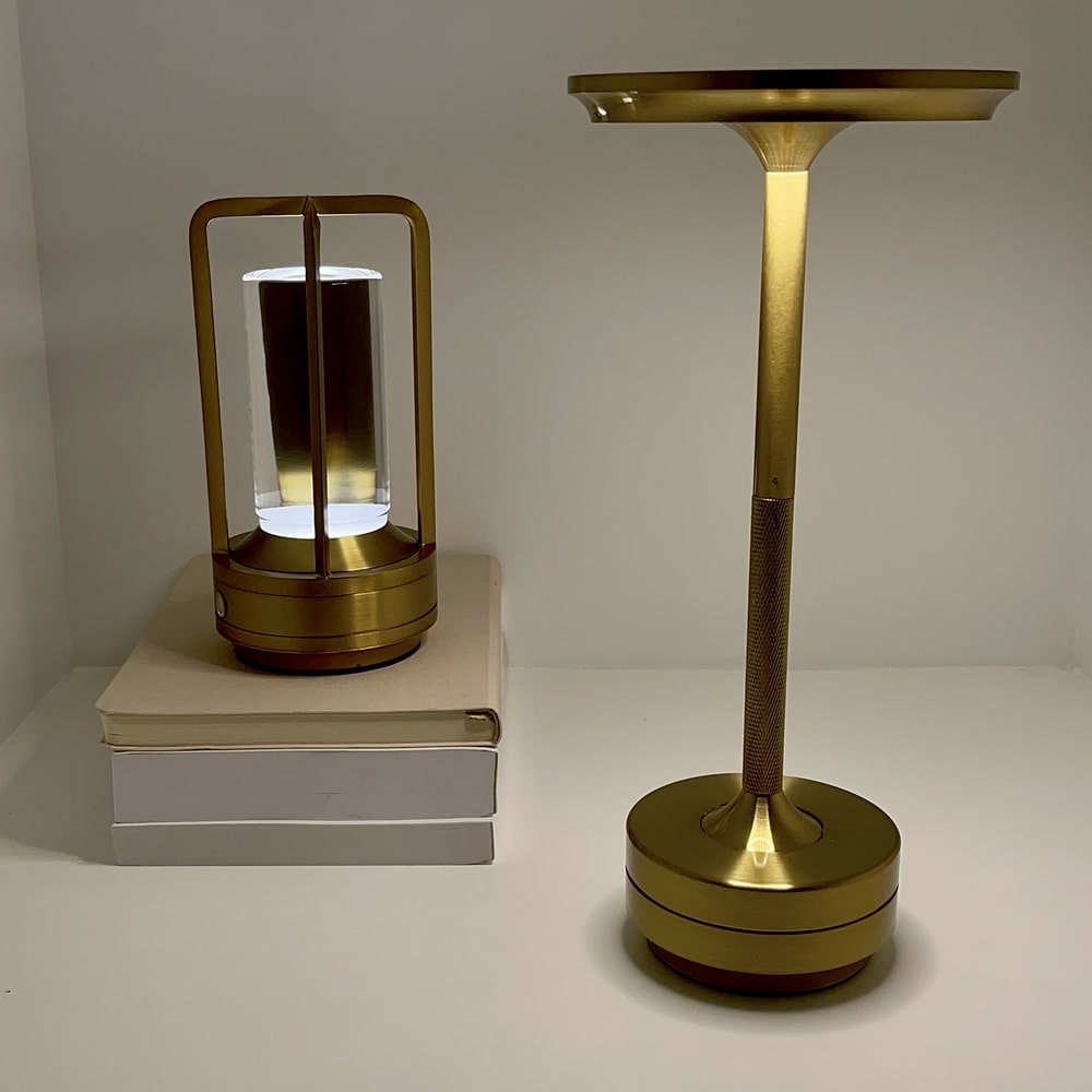 Luxlive Cordless Ambient Table Lamp - Metallic, Waterproof, Adjustable Brightness - Gold