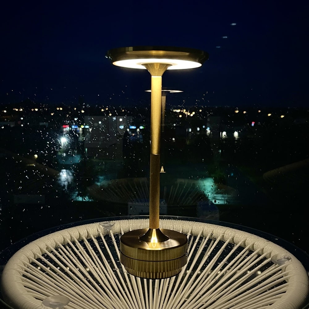 Luxlive Cordless Ambient Table Lamp - Metallic, Waterproof, Adjustable Brightness - Gold