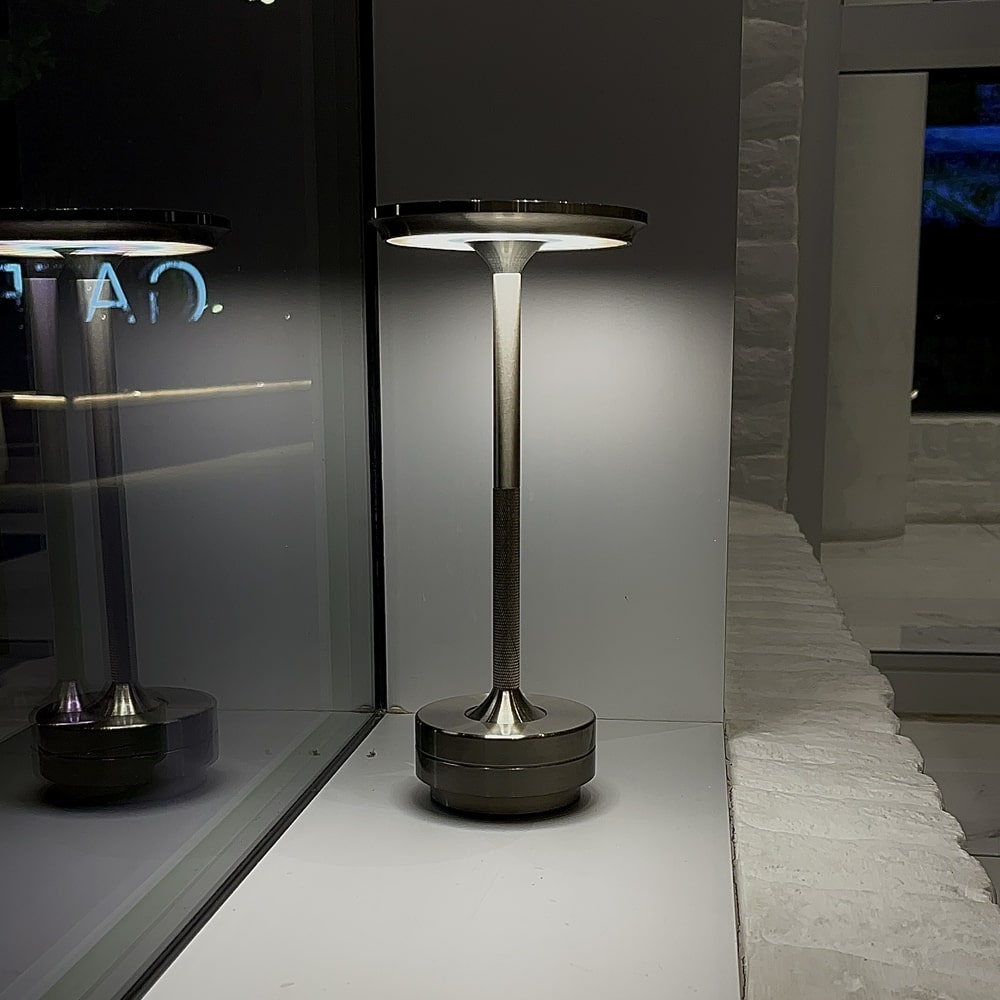 Luxlive Cordless Ambient Table Lamp - Metallic, Waterproof, Adjustable Brightness - Black