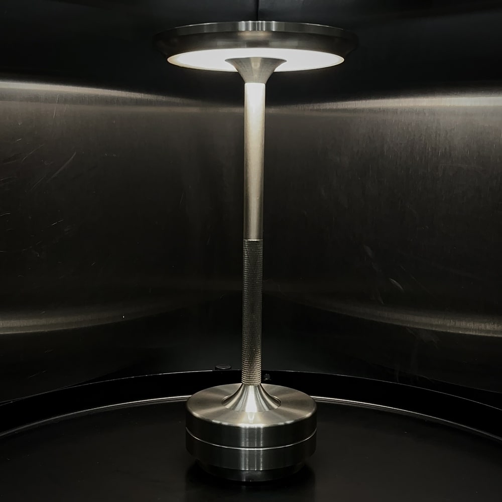 Luxlive Cordless Ambient Table Lamp - Metallic, Waterproof, Adjustable Brightness - Silver