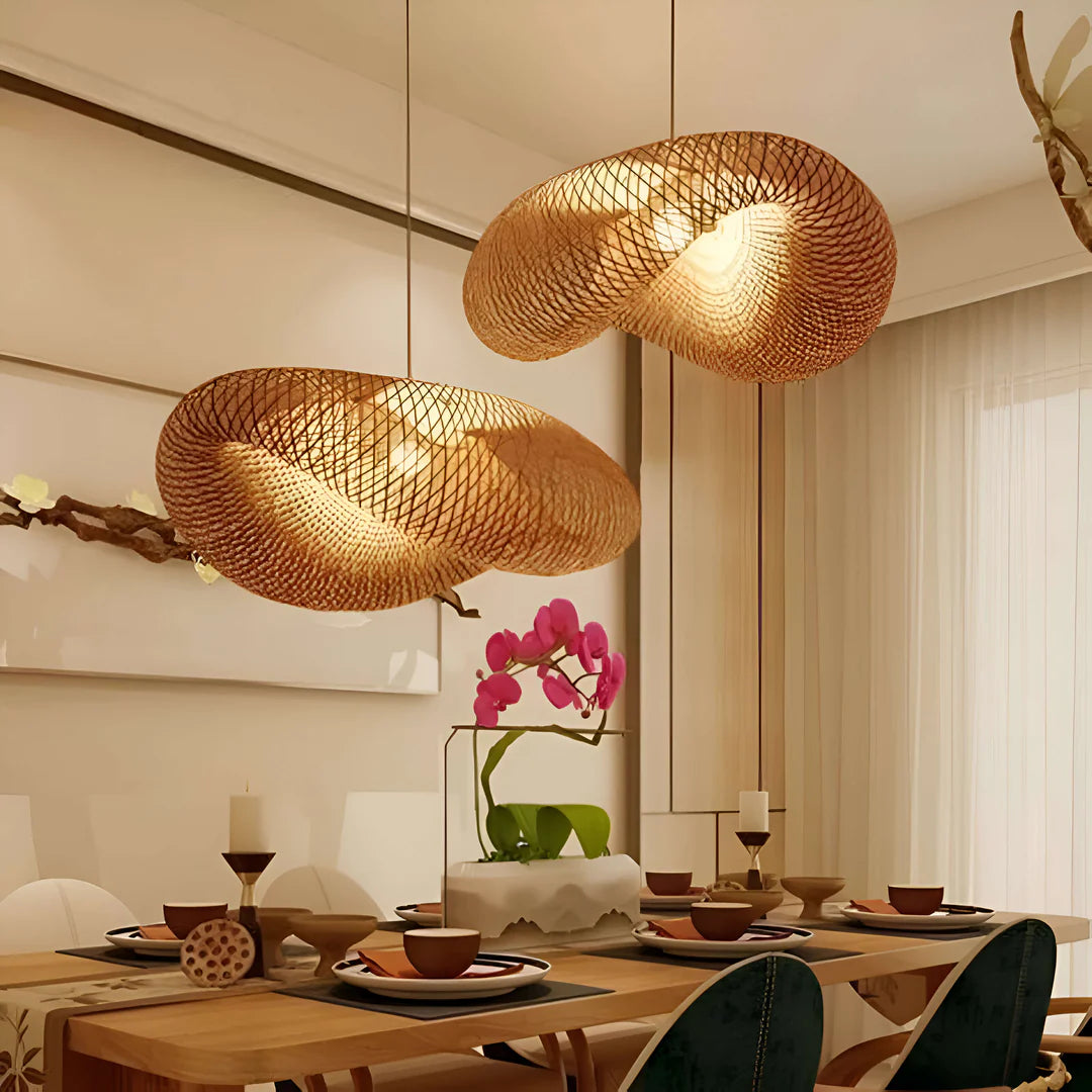 Bamboo Woven Pendant Light - Handcrafted Rattan Hanging Ceiling Lamp - Default Title