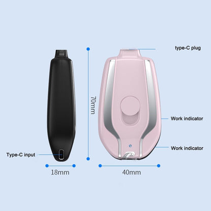 Royallure Mini Portable Type-C Keychain Power Bank with Carabiner - 1500mAh Compact Charger