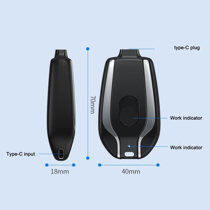 Royallure Mini Portable Type-C Keychain Power Bank with Carabiner - 1500mAh Compact Charger