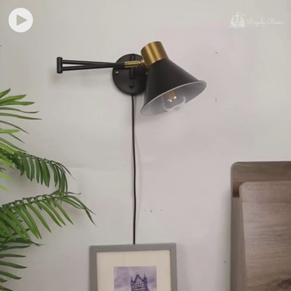Dimmable Metal Wall Sconce – Adjustable Bedside Plug-in Lamp for Modern Homes