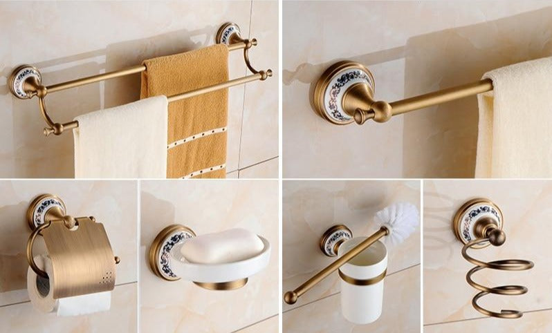 Royaleva Antique Brass Bathroom Hardware Set Essentials