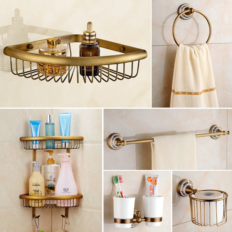 Royaleva Antique Brass Bathroom Hardware Set Essentials