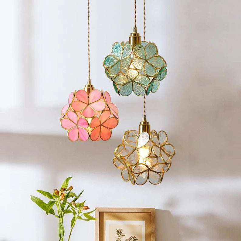 LuxRoyale Cherry Blossom Glass Pendant Lamp for Nordic Floral Living Room