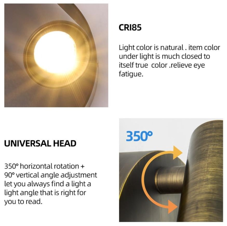 Rayvia 350° Mounted Bedside LED Wall Light for Reading