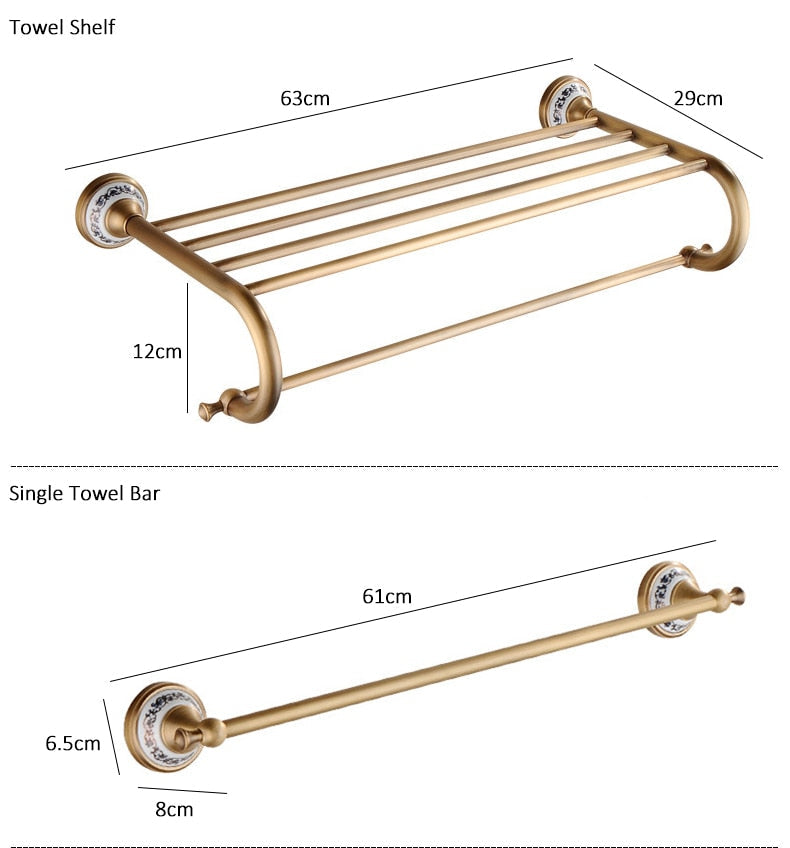 Royaleva Antique Brass Bathroom Hardware Set Essentials