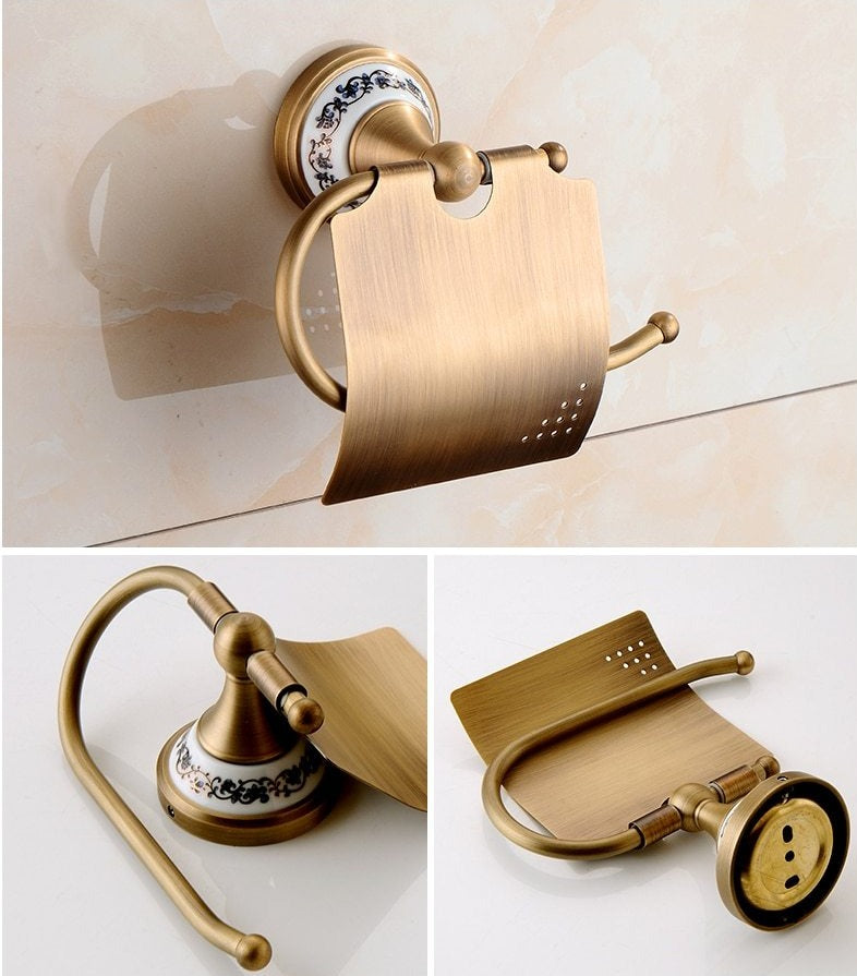 Royaleva Antique Brass Bathroom Hardware Set Essentials