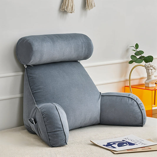 Royaleva Backrest Pillow with Arms - Adjustable Headrest & Washable Cover - Gray