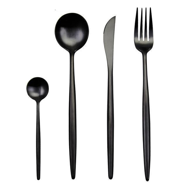 RoyaleGlow Arya Black Cutlery Set 24 Pieces Luxury Design