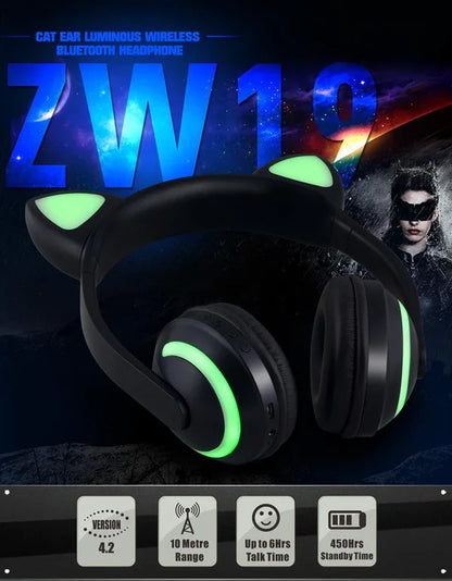 RoyaleGlow Cat Glowing Bluetooth Headphones for Kids