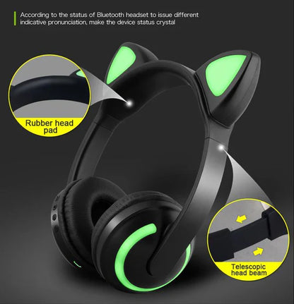 RoyaleGlow Cat Glowing Bluetooth Headphones for Kids